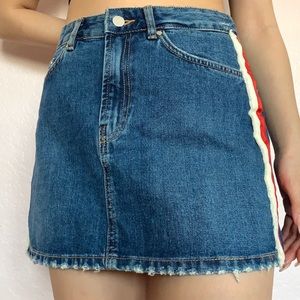 Zara Denim Mini Skirt with Red and White Stripes